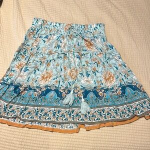 Floral Bohemian Skirt with Tassels